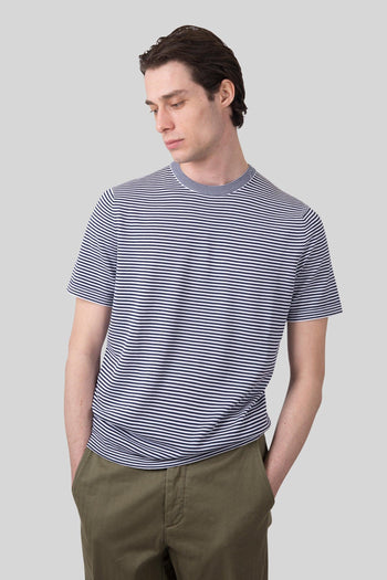 T-shirt Misto Lino Seta Cotone Bianco/blu Uomo - 3