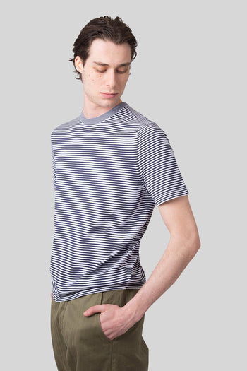 T-shirt Misto Lino Seta Cotone Bianco/blu Uomo - 5