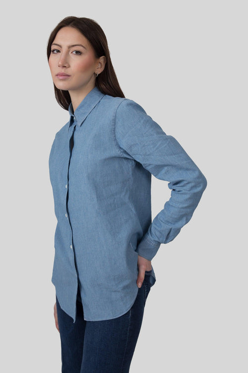 Camicia In Popeline Di Cotone Denim Chiaro Donna