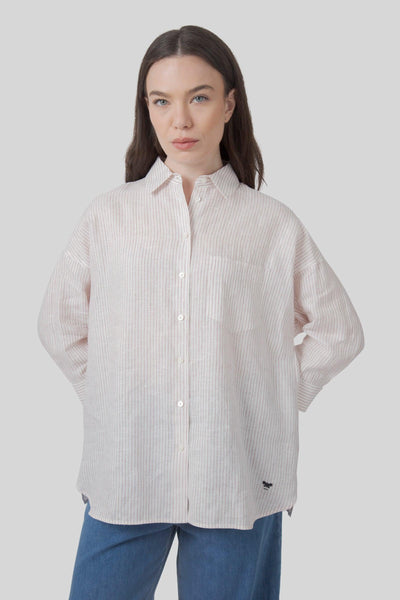 Max Mara Camicia Panetto Riga Bianco/rosa Donna