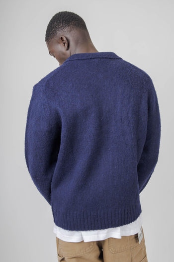 Cardigan A Camicia In Lana Shetland Blu Navy Uomo - 4