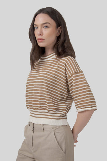 Maglia Girocollo Mariniere Tabacco Donna - 6