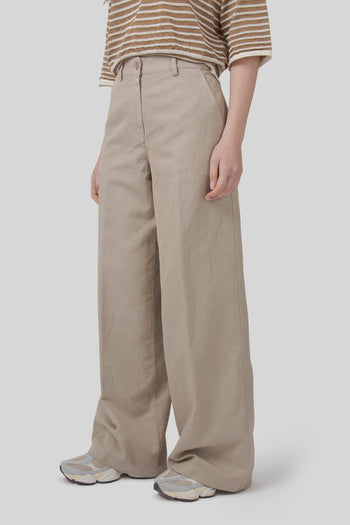 Pantalone In Gabardina Cotone E Lino Beige Donna - 5