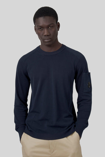 Maglia Cotton Crepe Crewneck Lens Blu Uomo - 5