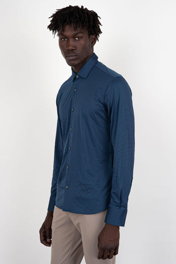 Camicia Oxford Jacquard Blu Scuro Uomo - 3