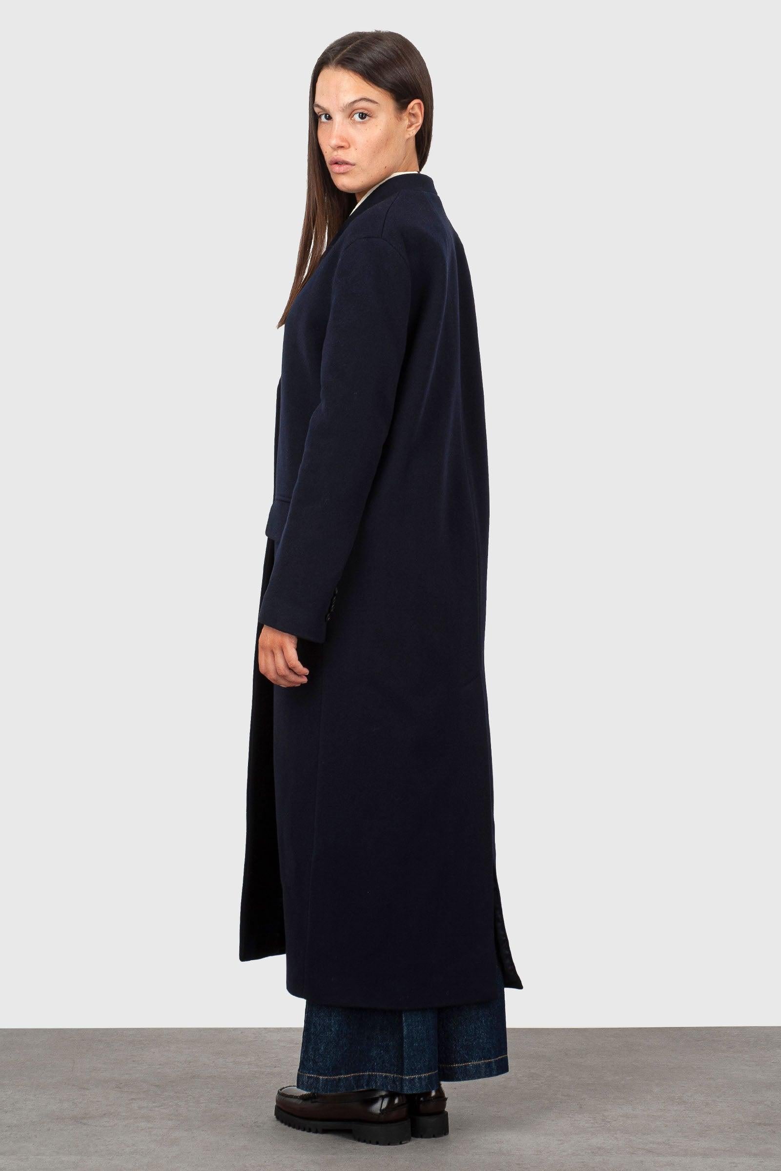 Cappotto Lungo Lana Cashmere Blu Navy Donna su Progetto Seta