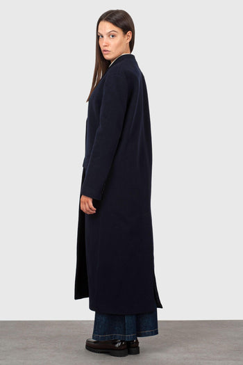 Cappotto Lungo Lana Cashmere Blu Navy Donna - 3