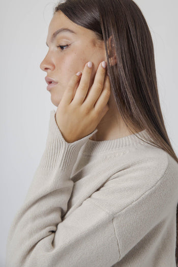 Maglia Girocollo Lana Cashmere Beige Donna - 6