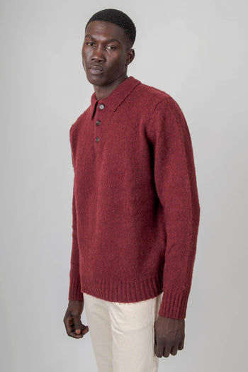 Polo In Lana Shetland Bordeaux Uomo - 3