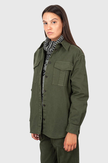 Camicia In Gabardina Di Cotone Stretch Verde Militare Donna - 3