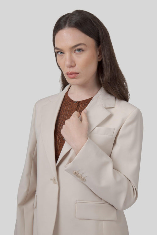 Max Mara Blazer In Lana Stretch Lamine Avorio Donna