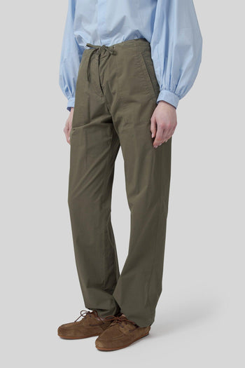 Pantalone Con Coulisse In Popeline Verde Militare Donna - 5