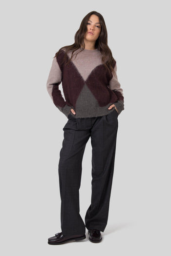 Pantalone Lana Check Antracite Donna - 8