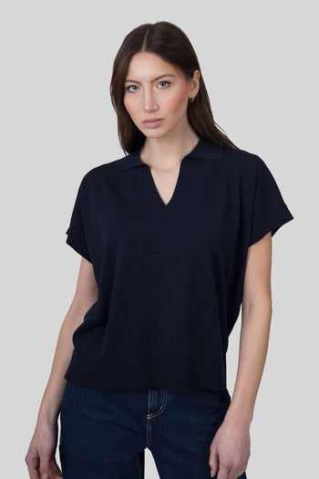 Polo In Maglia Scollo V Blu Navy Donna - 6