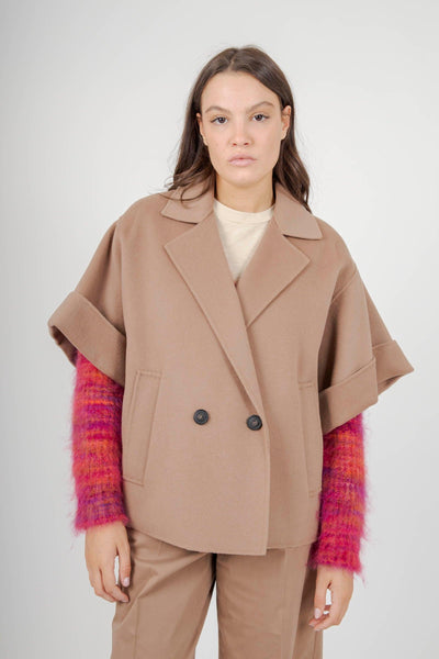 Max Mara Cappotto Corto In Drap Di Lana Pera Marrone Chiaro Donna