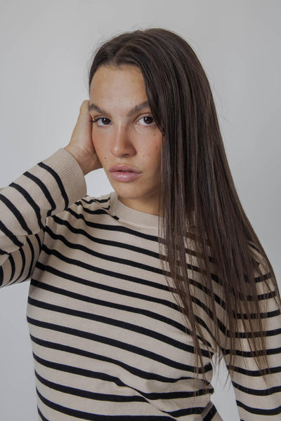 Max Mara Maglia Girocollo Riga Beige/nero Donna