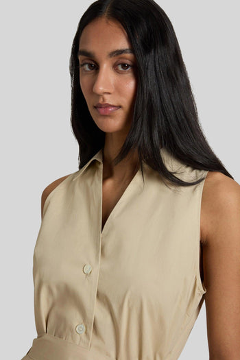 Abito Chemisier In Popeline Di Puro Cotone Con Cintura Beige Chiaro Donna - 2