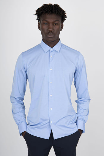 Oxford Jacquard Open Shirt Azzurro Uomo - 4