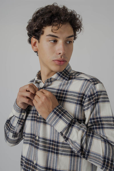 Tintoria Mattei Camicia Check Panna/blu Uomo