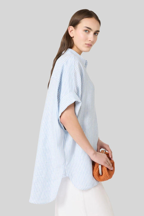Max Mara Camicia Verve In Tela Di Lino Bianco/azzurro Donna
