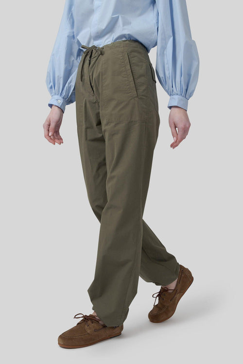 Pantalone Con Coulisse In Popeline Verde Militare Donna
