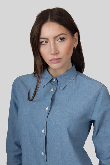 Camicia In Popeline Di Cotone Denim Chiaro Donna - 6