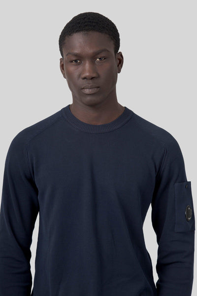Maglia Cotton Crepe Crewneck Lens Blu Uomo