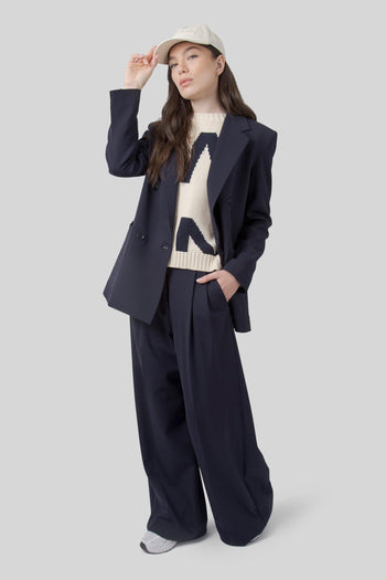 Max Mara Pantalone In Mista Lana Asta Blu Donna - 4