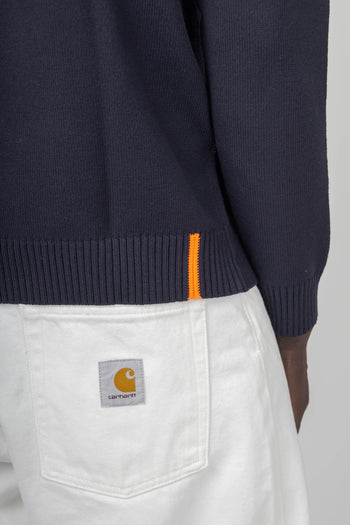 Maglia Cotton Plain Round Knit Blu Scuro Uomo - 5