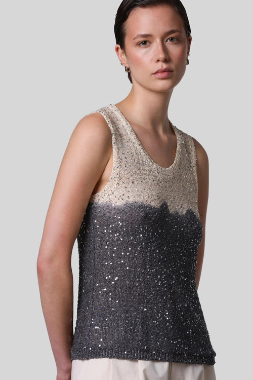 Canotta Con Paillettes Batik Grigio/burro Donna