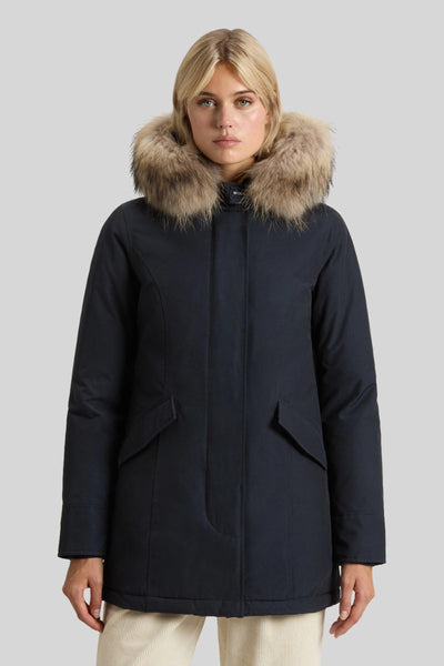 Arctic Parka In Ramar Cloth Con Pelliccia Removibile Blu Navy Donna