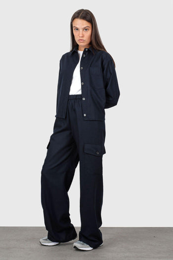 Pantalone Cargo In Lana Cotta Blu Navy Donna - 3