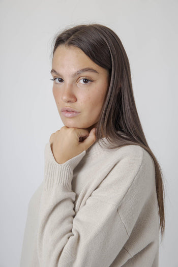 Maglia Girocollo Lana Cashmere Beige Donna - 2