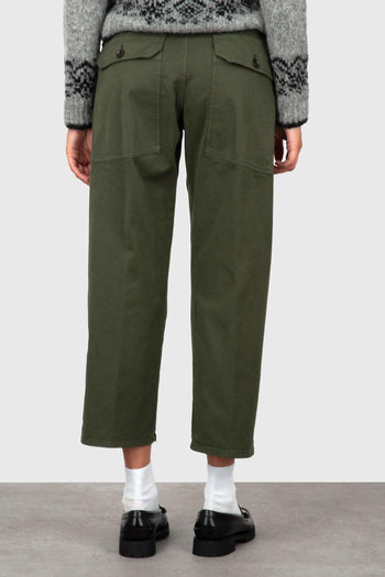 Pantalone Cropped In Gabardina Verde Militare Donna - 5