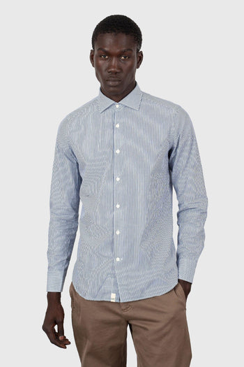 Camicia Riga Collo Francese Azzurro Uomo - 3