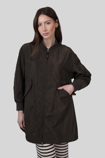 Giubbotto Bombo In Poliestere Tecnico Verde Militare Donna - 6