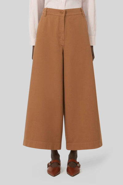 Max Mara Pantalone Ariete In Drill Di Cotone Cuoio Donna