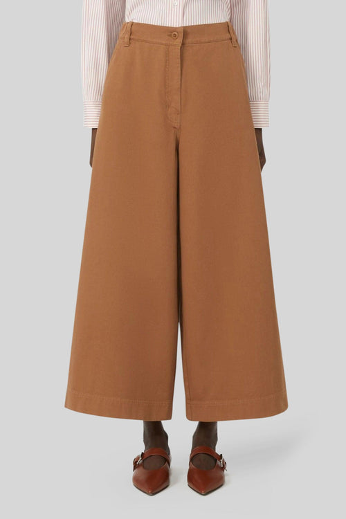 Max Mara Pantalone Ariete In Drill Di Cotone Cuoio Donna