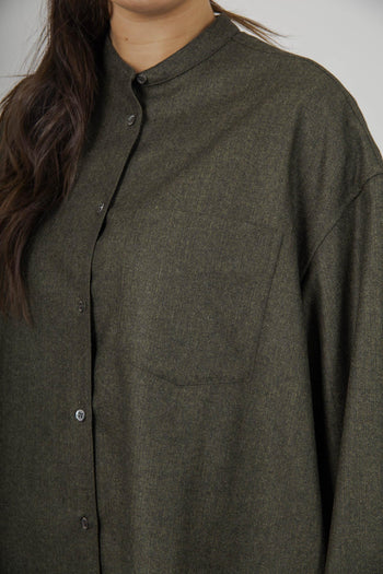 Camicia In Flanella Misto Lana Verde Militare Donna - 6