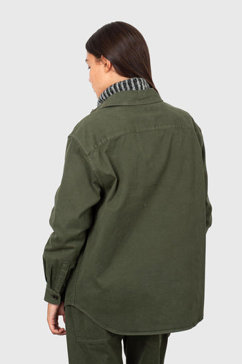 Camicia In Gabardina Di Cotone Stretch Verde Militare Donna - 4