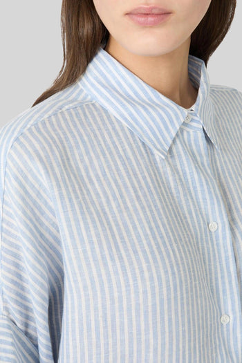 Max Mara Camicia Verve In Tela Di Lino Bianco/azzurro Donna - 4