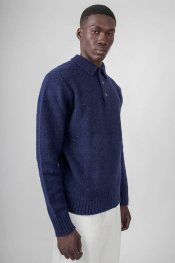 Polo In Lana Shetland Blu Navy Uomo - 6