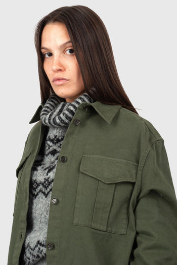 Camicia In Gabardina Di Cotone Stretch Verde Militare Donna - 5