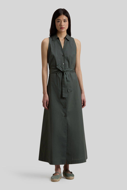 Abito Chemisier In Popeline Di Puro Cotone Con Cintura Verde Donna