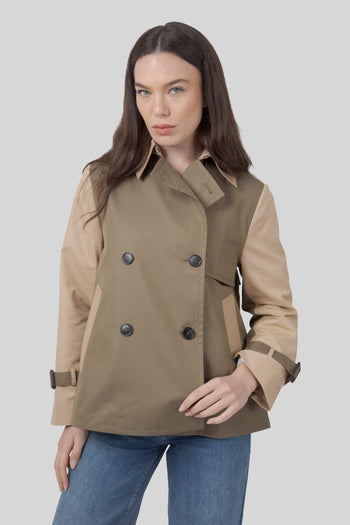 Max Mara Trench Crop In Gabardina Antigoccia Biglia Fango Donna - 6