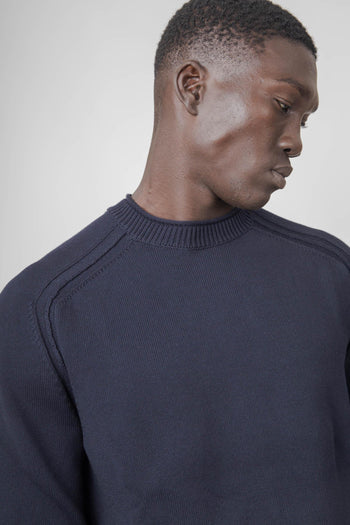 Maglia Cotton Plain Round Knit Blu Scuro Uomo - 2