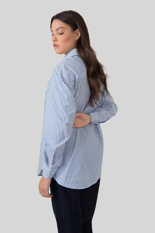 Camicia Over Hangar In Popeline Blu Donna