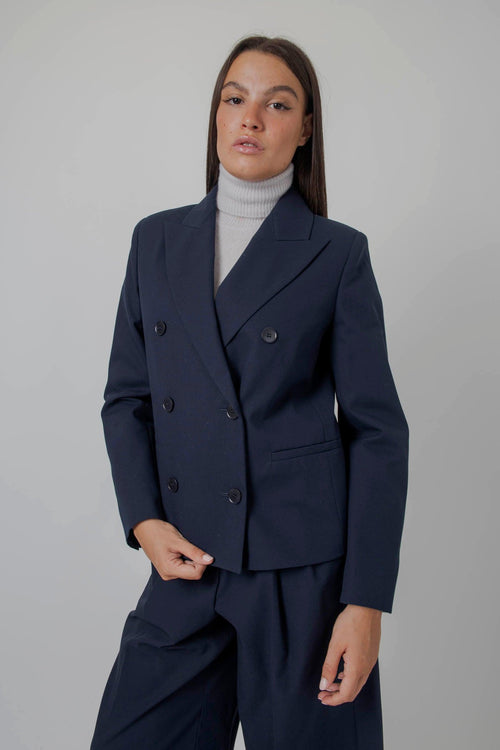 Max Mara Giacca Doppiopetto In Gabardina Tappeto Blu Donna