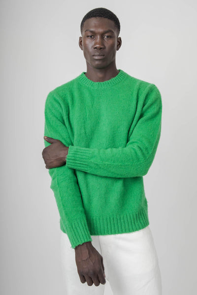 Maglia Girocollo In Lana Shetland Verde Smeraldo Uomo