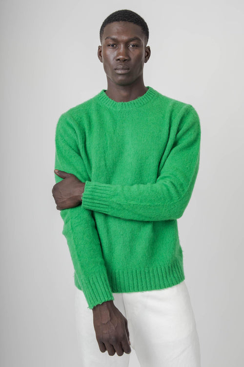 Maglia Girocollo In Lana Shetland Verde Smeraldo Uomo